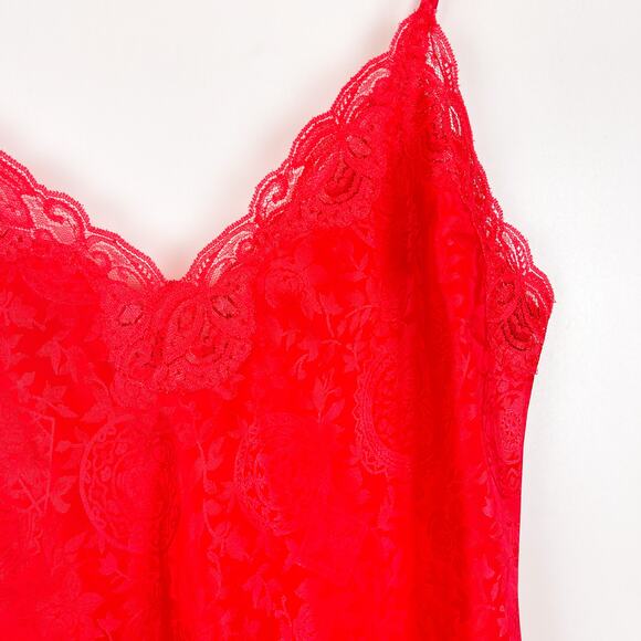 Vintage Victoria’s Secret Size S Lace Trim Slip Dress Bright Red Satin - Picture 3 of 10